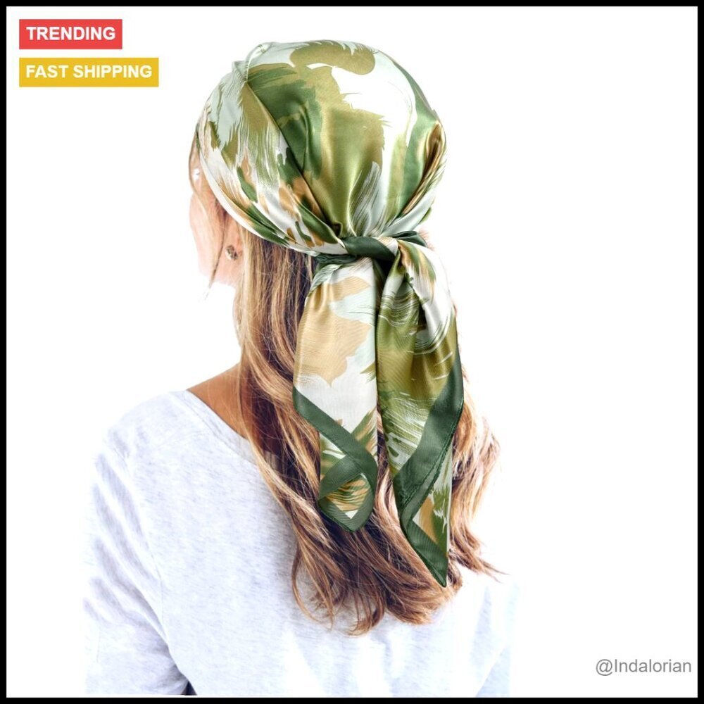 Satin Square Scarf Lightweight Silk Feeling Head Wrap Multi-Use Elegant